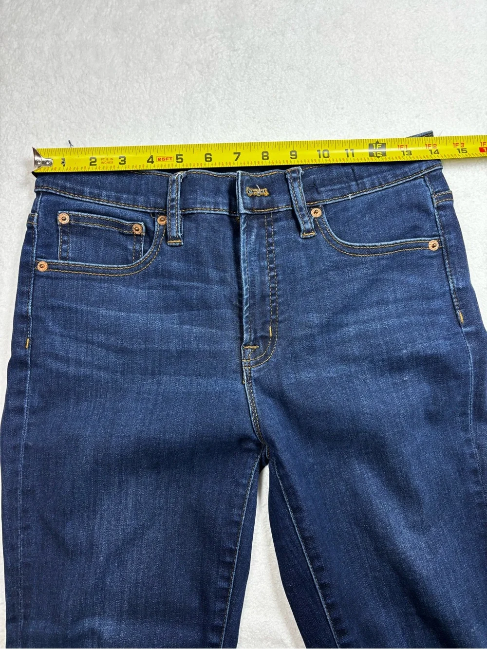 J.Crew jeans, Women’s high‑rise skinny size 27, dark wash, stretchy and sleek.